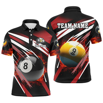 Personalized Billiard 8 Ball 9 Ball Fire Men's Polo Shirt S-5XL