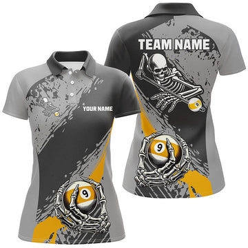 Custom Funny 9 Ball Skeleton Billiard Shirts for Women Women's Polo Shirts S-5XL