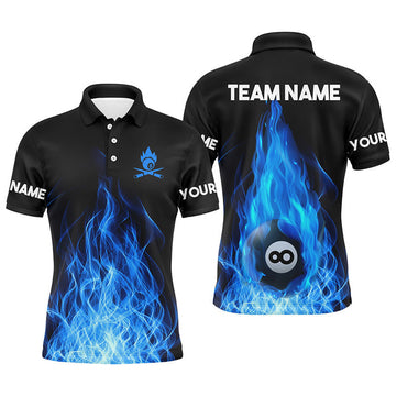 Custom Name Flaming Billiard 3D Shirt For Men Team 8 Ball Men's Polo Shirt S-5XL