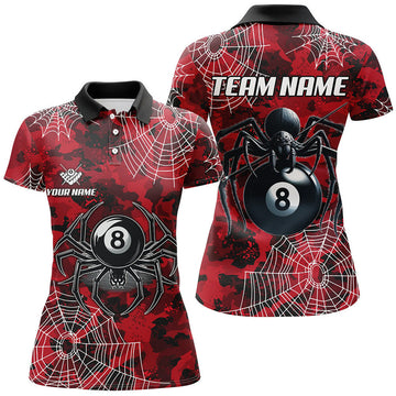 Custom Red Camo Billiard Spider Cobweb Women's Polo Shirts S-5XL