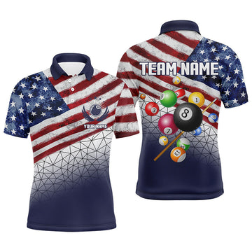Customized US Flag 3D Billiard Balls Print Men's Polo Shirt S-5XL