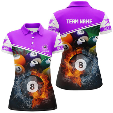 Custom Name Billiard 8 Ball Fire Water Shirt Gift Women's Polo Shirts S-5XL