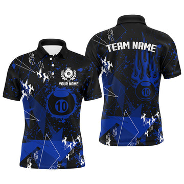 Personalized Blue Grunge 10 Ball Billiard Custom Jersey Men's Polo Shirt S-5XL