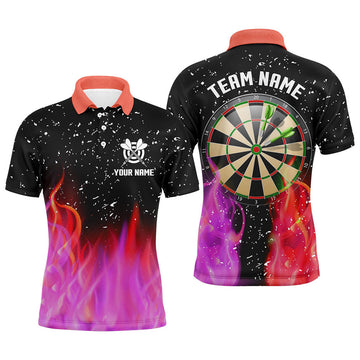 Custom 3D Red Pink Fire Dartboard Team Jersey Darts Shirt Men's Polo Shirt S-5XL