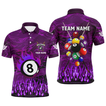 Personalized Fire Flame 3D Billiard Balls Custom Purple Men's Polo Shirt S-5XL