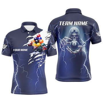 Personalized Blue Billiard Skeleton Thunder Lighting Men's Polo Shirt S-5XL
