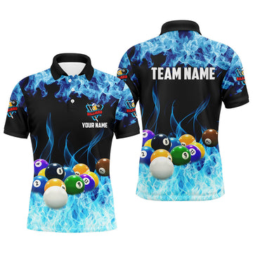 Personalized Billiard Balls Blue Smoke Pool Game Men's Polo Shirt S-5XL