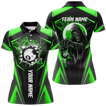 Custom Personalized Green Billiard Grim Reaper for Women's Polo Shirts S-5XL