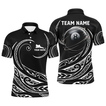 Personalized Black White 8 Ball Pool Tribal Pattern Men's Polo Shirt S-5XL