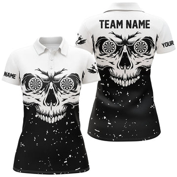 Custom Grunge Skull Darts Team Shirt Black White Design Women's Polo Shirts S-5XL