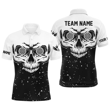 Custom Grunge Black White Skull Darts Men's Polo Shirt S-5XL