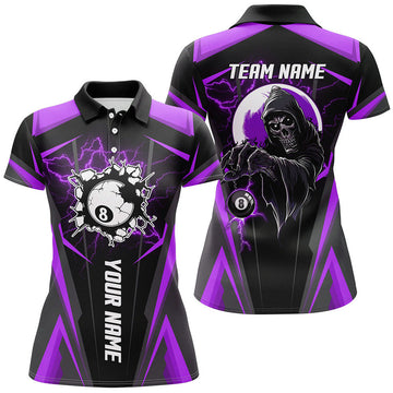 Custom Purple Billiard Grim Reaper Custom Team League Women's Polo Shirts S-5XL