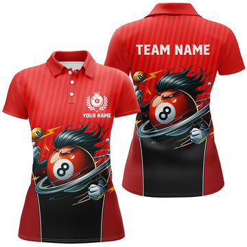 Custom Personalized Red Billiard 8 Ball Funny Cartoon Women's Polo Shirts S-5XL