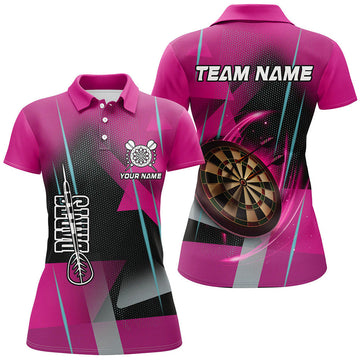 Custom Personalized Pink Darts Team 3D All Over Print Women's Polo Shirts S-5XL