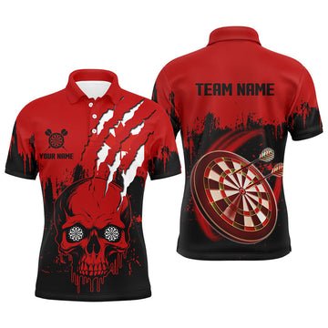 Custom Black Red Dart Skull Canada Flag Shirt Men's Polo Shirt S-5XL