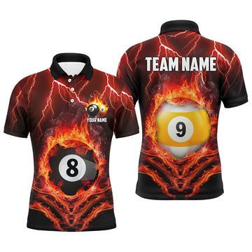 Billiard 8 Ball & 9 Ball Fire Lightning Custom 1/4 Zip Shirt Men's Polo Shirt S-5XL