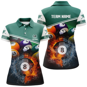 Custom Name Billiard 8 Ball Fire Water Gift Women's Polo Shirts S-5XL