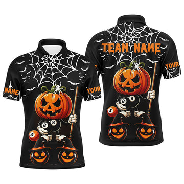 Personalized Pumpkin 8 Ball Billiard Halloween Men's Polo Shirt S-5XL