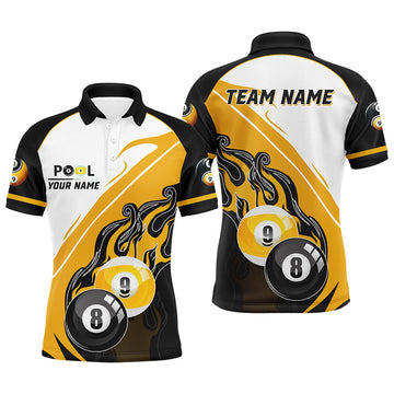 Personalized Black Yellow Billiard 8 Ball 9 Ball Pool Shirt Men's Polo Shirt S-5XL
