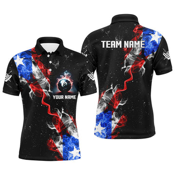 Custom Grunge US Flag Smoke Billiard Patriotic Mens Polo Shirt S-5XL