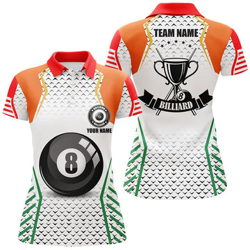 Custom Billiard 8 Ball Pool Orange Green Uniform Women's Polo Shirts S-5XL