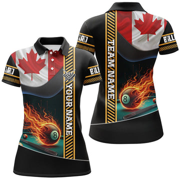 Custom Personalized Canada Flag Flaming 8 Ball Pool Women's Polo Shirts S-5XL