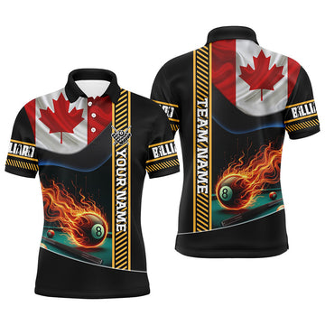 Personalized Canada Flag Flaming 8 Ball Billiard Attire Men's Polo Shirt S-5XL