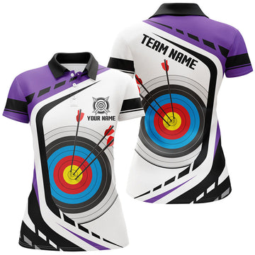 Custom Personalized Purple White Archery Target 3D Design Women's Polo Shirts S-5XL