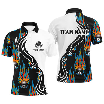 Flaming 8 Ball Billiard Custom Name Polo Shirt For Men Size S-5XL