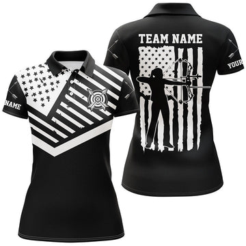 Custom Black White US Flag Archery Polo Shirts For Women's Polo Shirts S-5XL