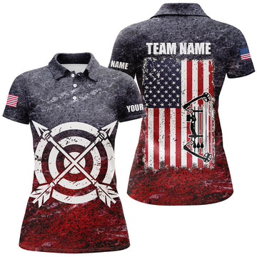 Custom Retro USA Flag Archery Patriotic US Archer Women's Polo Shirts S-5XL