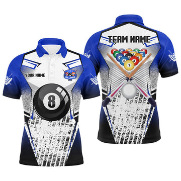 Personalized Billiard Balls Cue Blue Grunge Style Custom Men Polo Shirt S-5XL