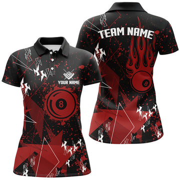 Custom Personalized Red Grunge Billiard for Pool Players Women Polo Shirts S-5XL