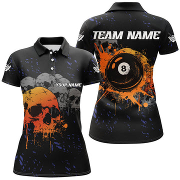 Custom Billiard Grunge Skull 8 Ball Pool Player Design Women's Polo Shirts S-5XL