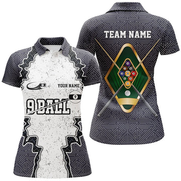 Custom Name Funny 9 Ball Pool Billiard Team Shirt Design Women's Polo Shirts S-5XL
