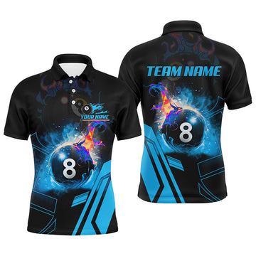 Billiard 8 Ball Flame Blue 3D Printed Custom Pool Team Men's Polo Shirt S-5XL