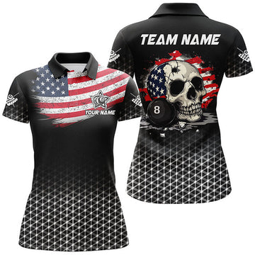 Custom Patriotic Skull 8 Ball Billiard Shirts For Women Women's Polo Shirts S-5XL