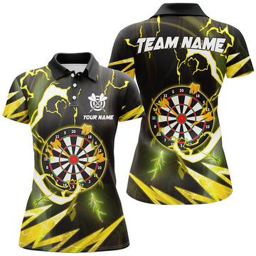Custom Name Yellow Dart Board Lightning Polo For Dart Team Women's Polo Shirts S-5XL