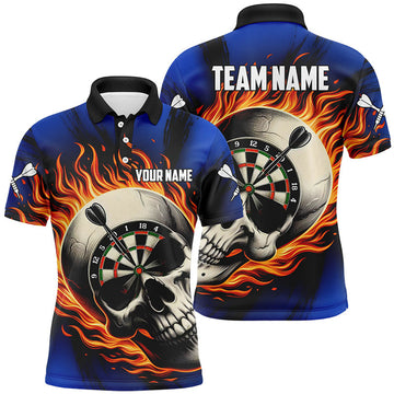 Custom Flaming Dart Skull Darts Shirt For Men Team Jersey Men's Polo Shirt S-5XL