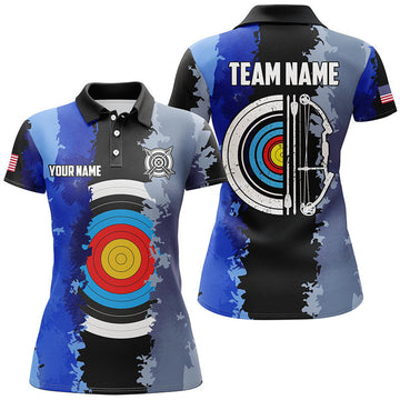 Custom Blue Archery Target 3D for Team League Women's Polo Shirts S-5XL