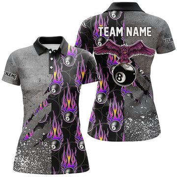 Custom Flame Grey Grunge Billiard Team Shirts for Women's Polo Shirts S-5XL
