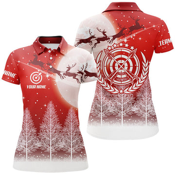 Custom Funny Archery Christmas Shirt with Pine Trees Design Women's Polo Shirts S-5XL