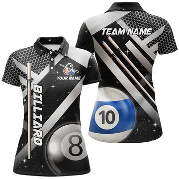 Custom Black Billiard 8 Ball 10 Ball Pool Uniform Shirts Women's Polo Shirts S-5XL