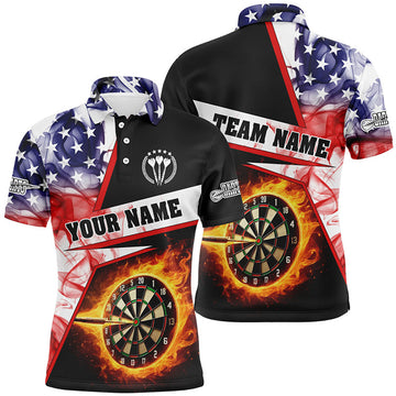 Personalized Darts Flame US Flag Shirt Men's Polo Shirt S-5XL
