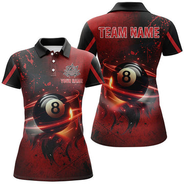 Custom Red Glowing 8 Ball Pool 3D Billiard for Team Women's Polo Shirts S-5XL