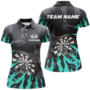 Custom Darts Board Turquoise Grunge Style 3D Darts Women's Polo Shirts S-5XL