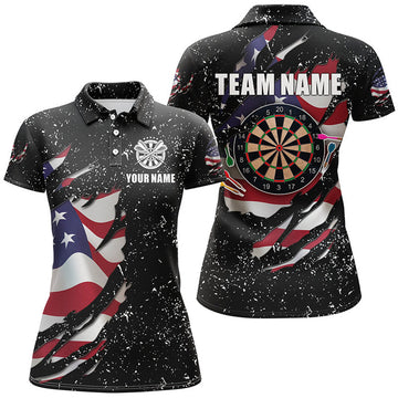 Custom Grunge US Flag Dartboard Darts Attire for Women's Polo Shirts S-5XL