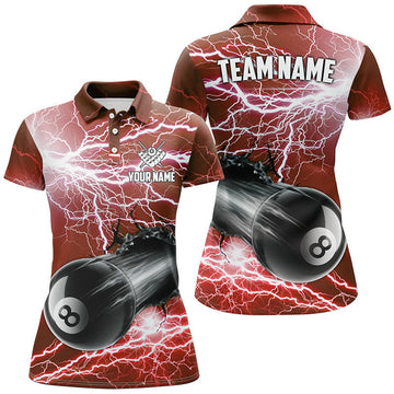 Custom Funny 8 Ball Pool Shirt with Thunder Lightning Women's Polo Shirts S-5XL