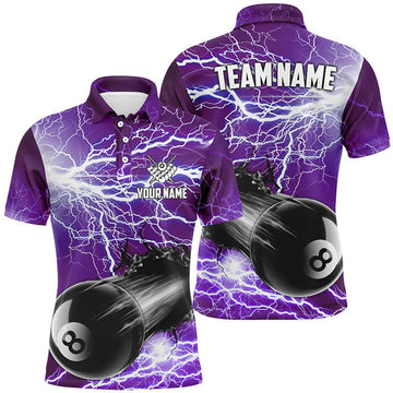 Funny 8 Ball Pool Rush Out Thunder Lightning Purple Men's Polo Shirt S-5XL