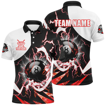 Personalized 8 Ball Pool Billiard Lightning Red Team Men's Polo Shirt S-5XL